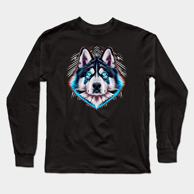 Alaskan Malamute Tribal Design Long Sleeve T-Shirt by Furrban